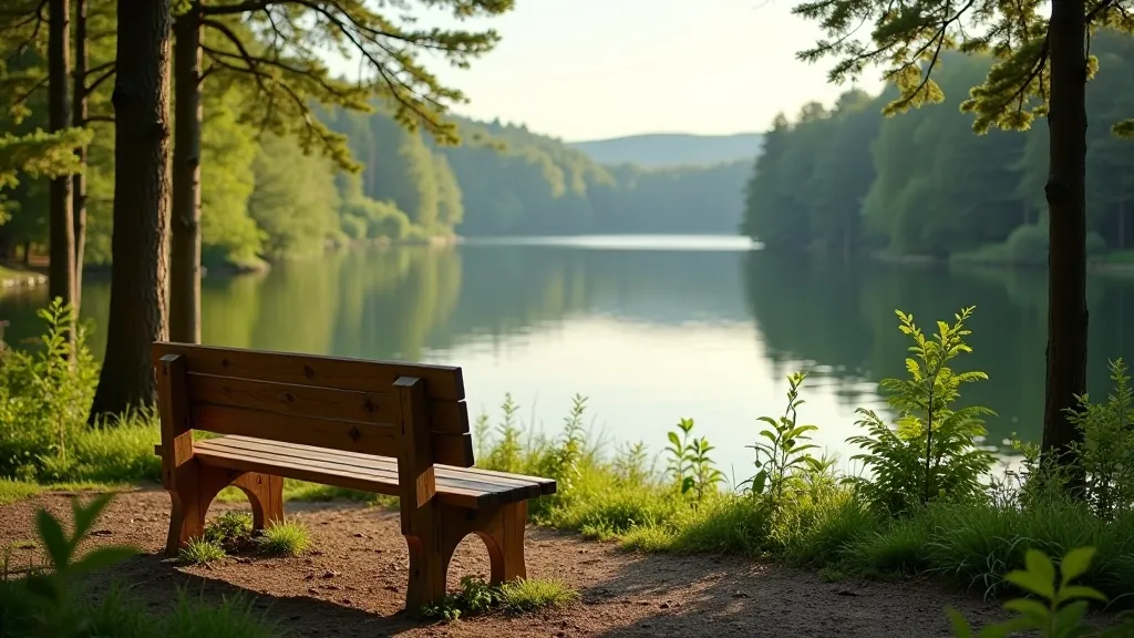 Vidusceļa vieta ar koka soļiem un skatu uz ezeru
